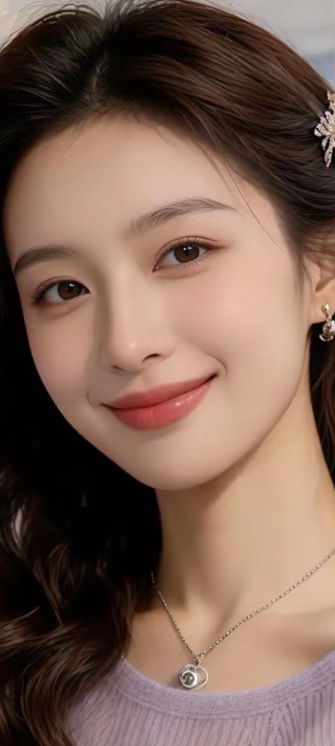 温柔甜美的微笑，精致的耳环和发饰，优雅动人。