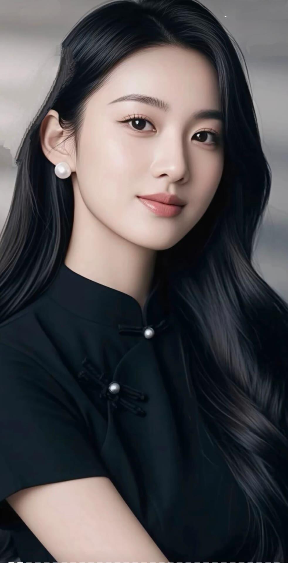 优雅黑裙，珍珠耳环，气质女神风范