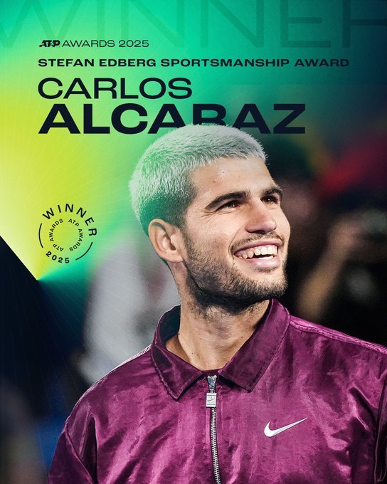 ATP年度大奖陆续公布，阿尔卡拉斯荣获2025斯蒂芬·埃德伯格体育风尚大奖 