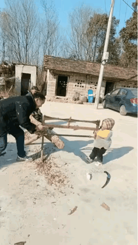 只有农村的孩子还能享受到这种乐趣，城里的孩子根本不认识这是什么，“拉大锯扯大锯，
