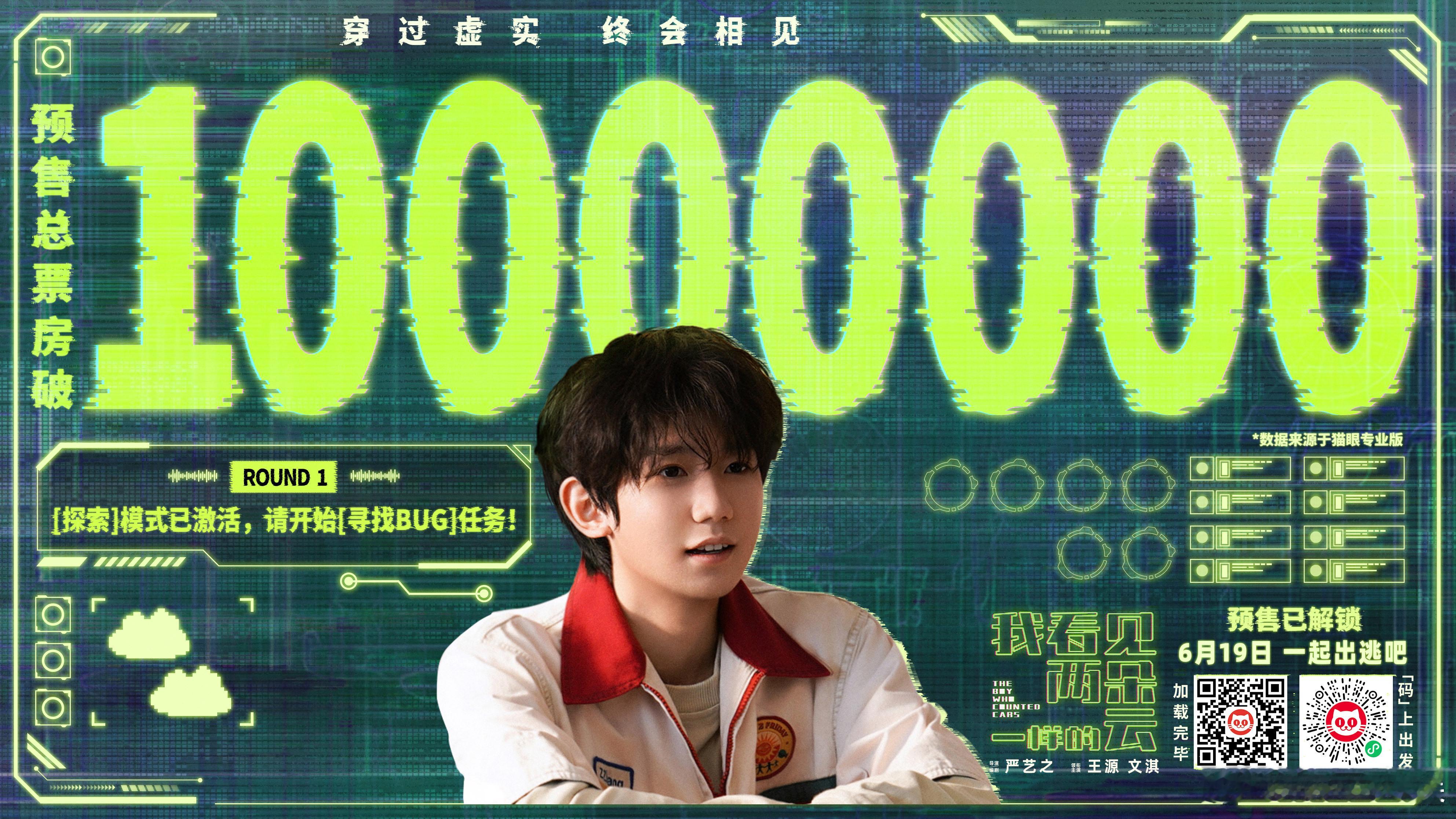 我看见两朵一样的云预售票房破1000万恭喜王源新电影云预售票房破千万，牛🐮 