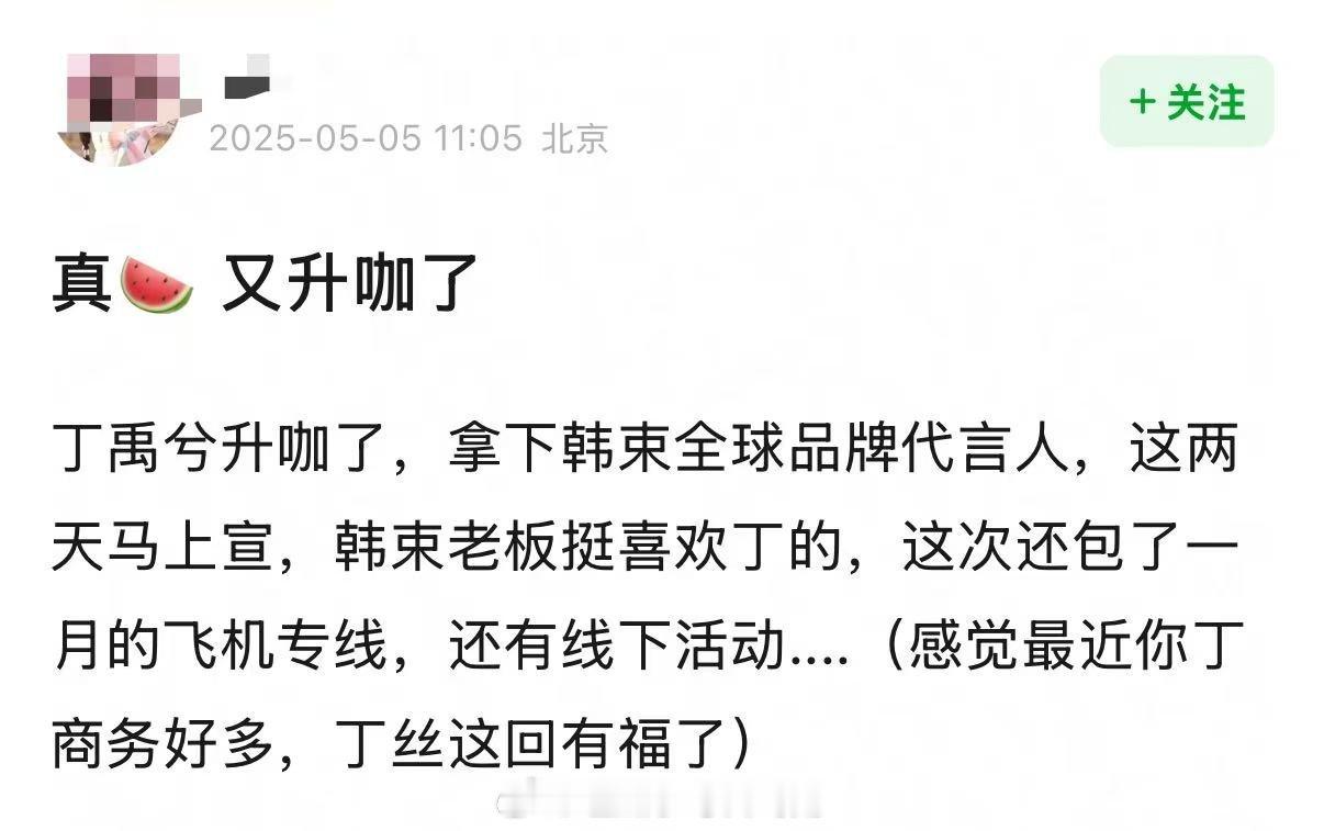 有🍉传丁禹兮要升为hs全球代言人了，看来hs是真喜欢丁禹兮，还包飞机专线，这波