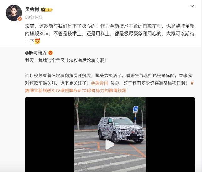 魏牌全新旗舰SUV谍照曝光长城吴会肖放话：「这款新车，我们是下了决心的」！ 作为