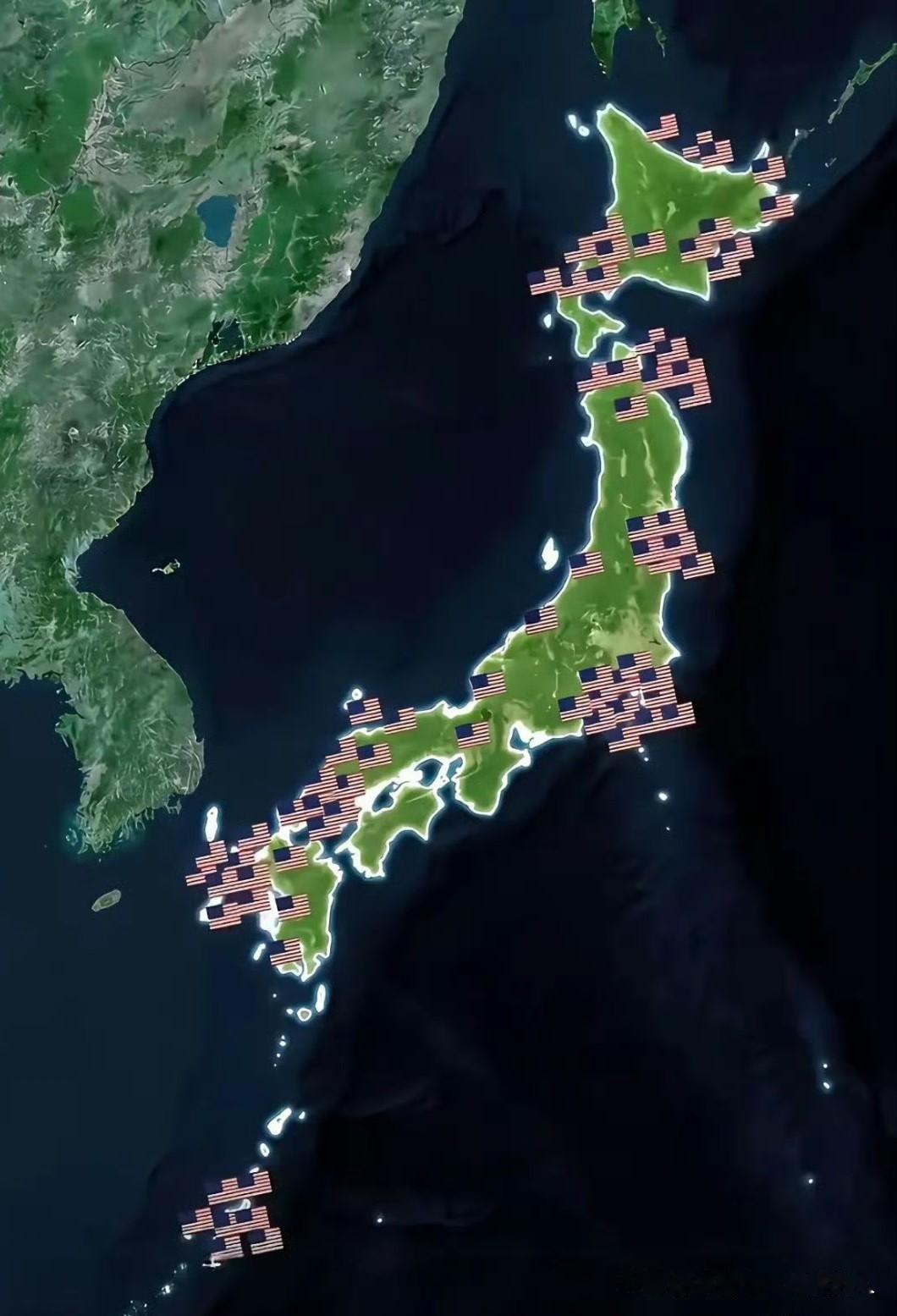 小日子为什么敢堵国运呢？看到老美在小日子国土上有这么多军事基地，就明白了吧！
这