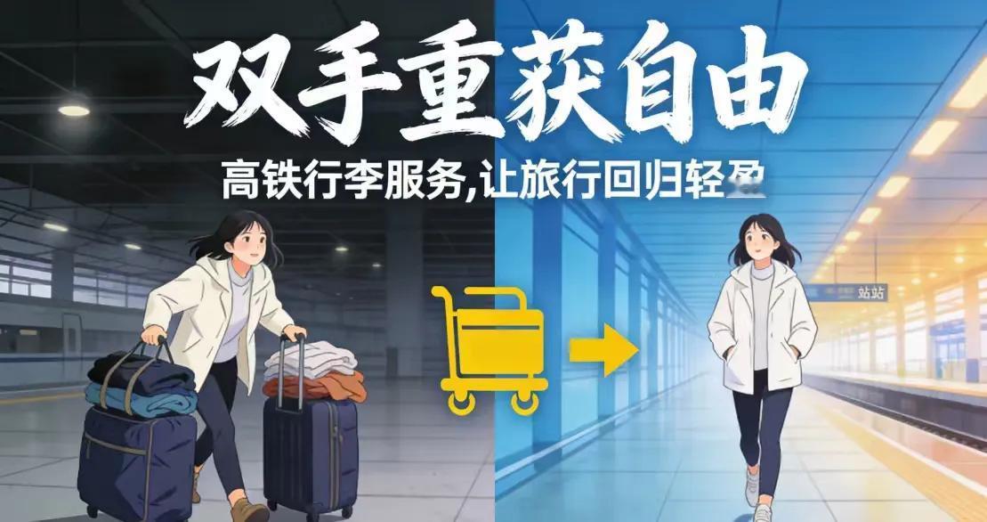 一觉醒来，坐高铁真的不用自己扛行李了！“轻装行”火遍全网
一名旅客看着工作人员将