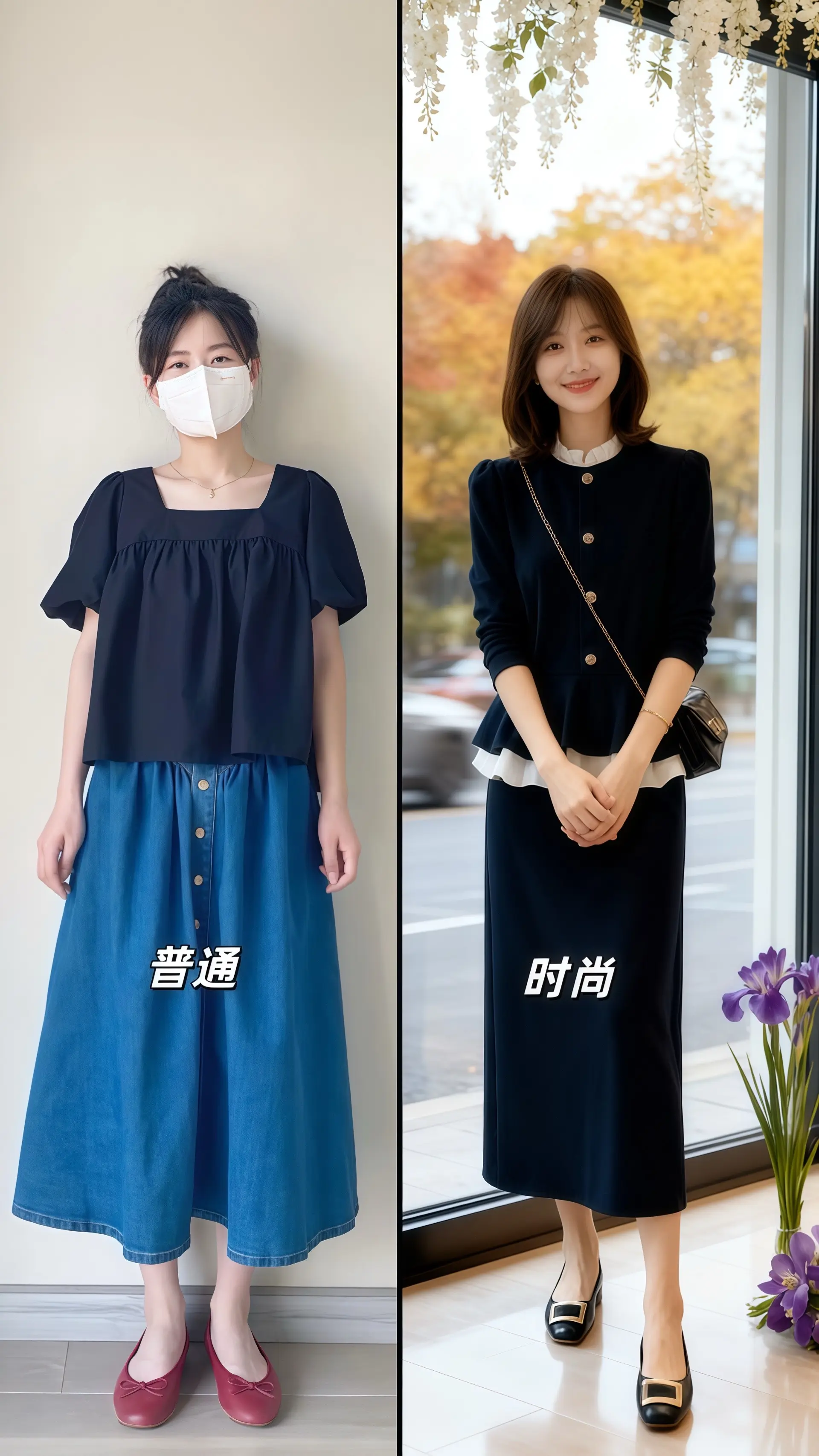 她穿着高级感气质连衣裙，利落剪裁衬得身姿窈窕，灵动的荷叶边设计又添几分...