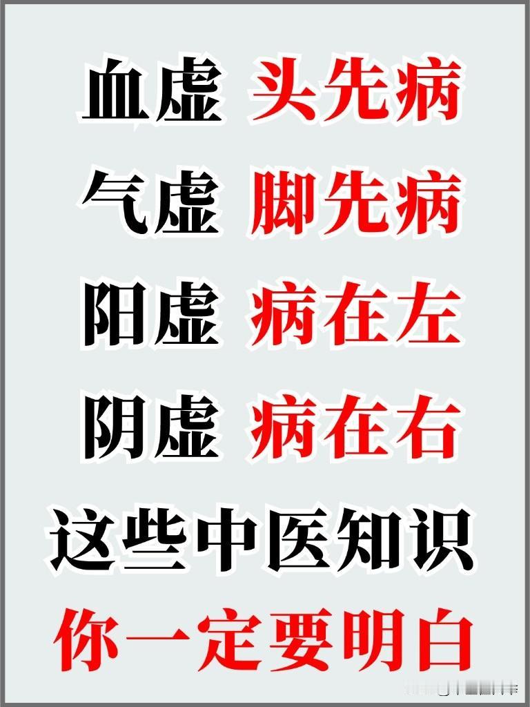 血虚头先病，气虚脚先病，阳虚病在左，阴虚病在右，这些中医知识你一定要明白！