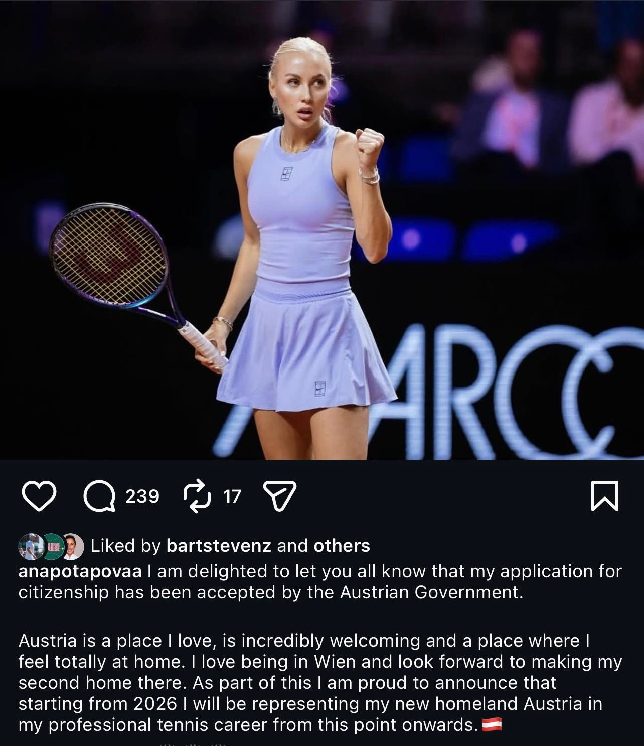 【天下文章一大抄】澳网第一轮过关后，新科奥地利一姐波塔皮娃被问到，为什么“抄袭”