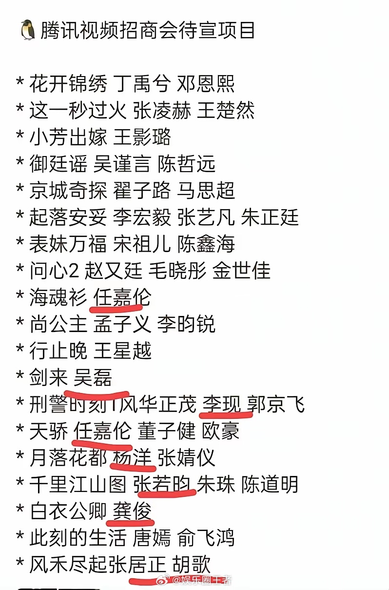 快来看，网传这是腾讯待宣的大饼[机智]重点：1.胡歌《张居正》2.任嘉伦有《海魂