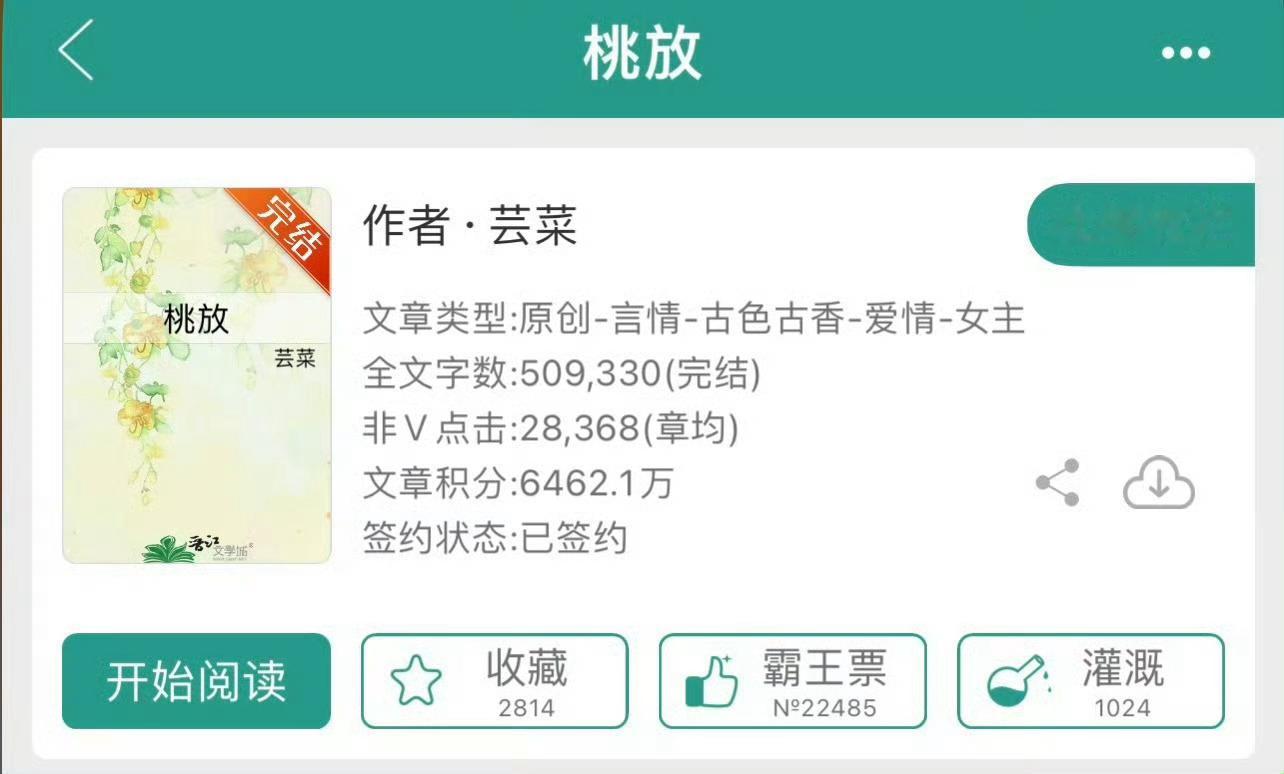小说推荐：《桃放》 作者:芸菜简评：作精美人女主vs高冷面瘫男主，青梅竹马，先婚