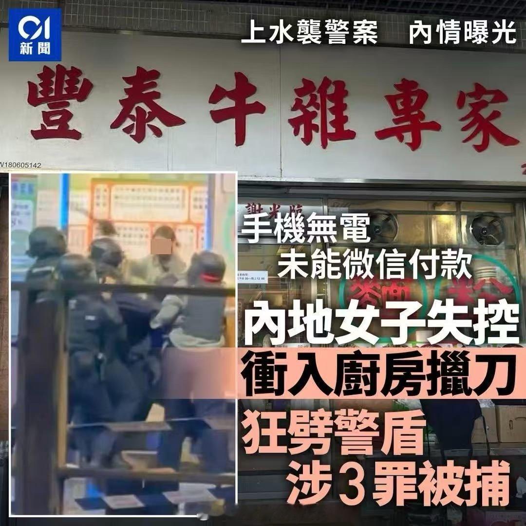 1月3日凌晨，香港上水一家餐厅内，一名内地女游客因手机没电无法付款，与店家发生争