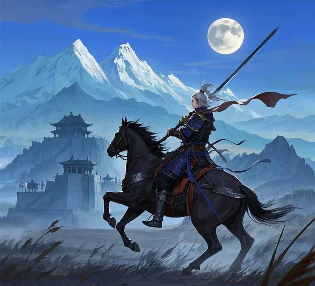 【梦里边塞行】
长剑欲问边，
直上昆仑巅。
铁马踏胡胄，
秋风扫楼兰。
大漠塞上