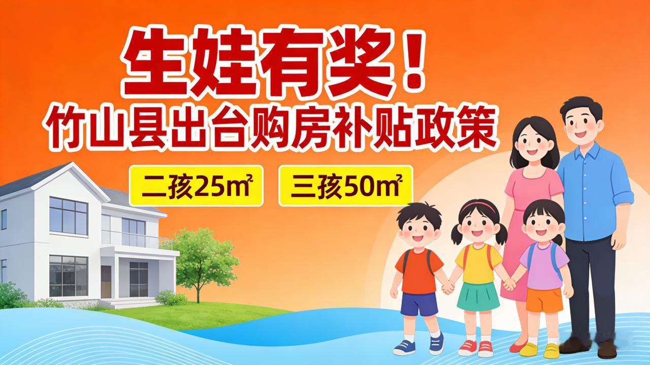 生娃有奖！竹山县出台购房补贴政策：二孩 25㎡三孩 50㎡
一地官宣生娃“奖房子