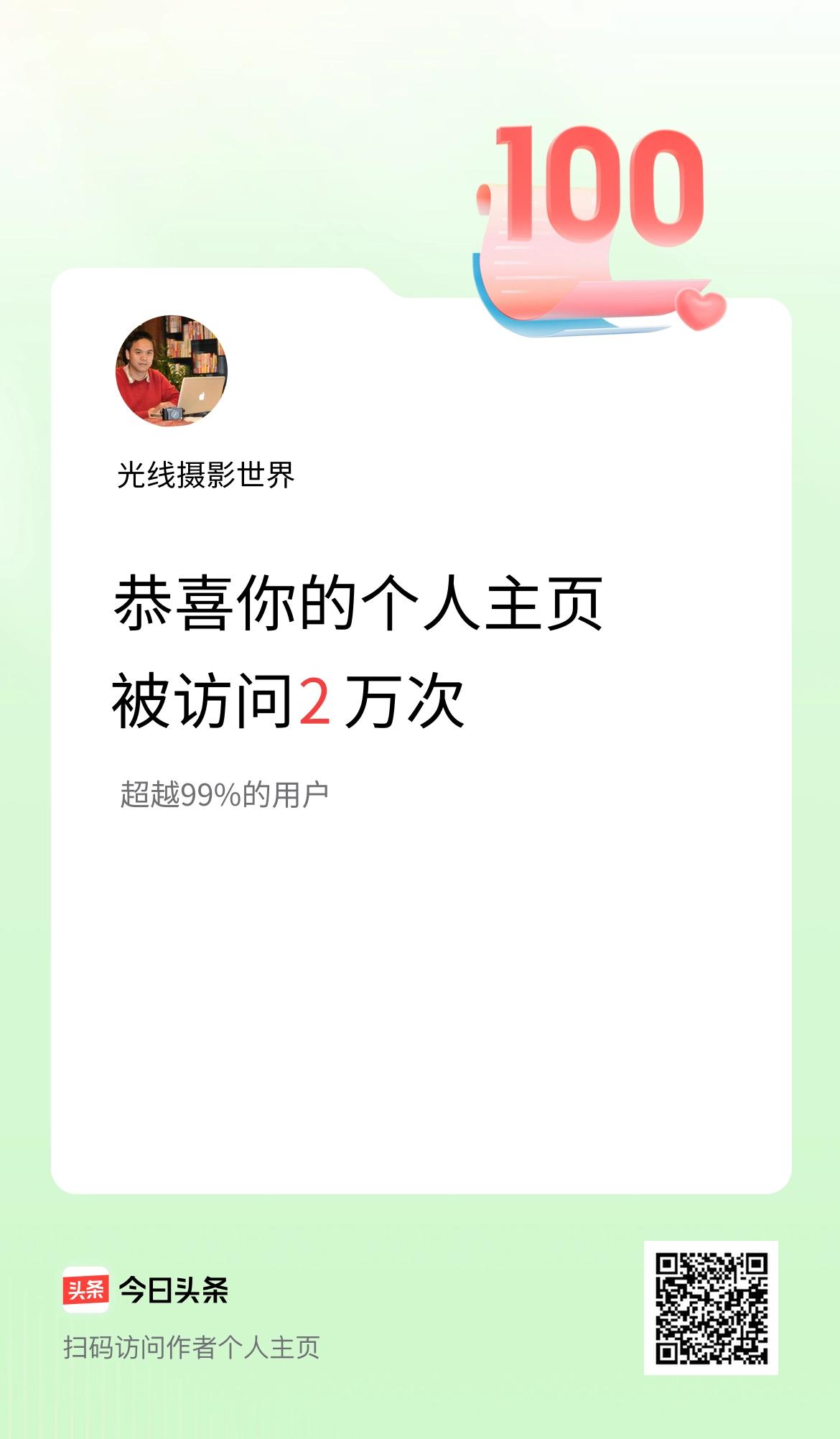 我的头条个人主页被访问2万次啦！
