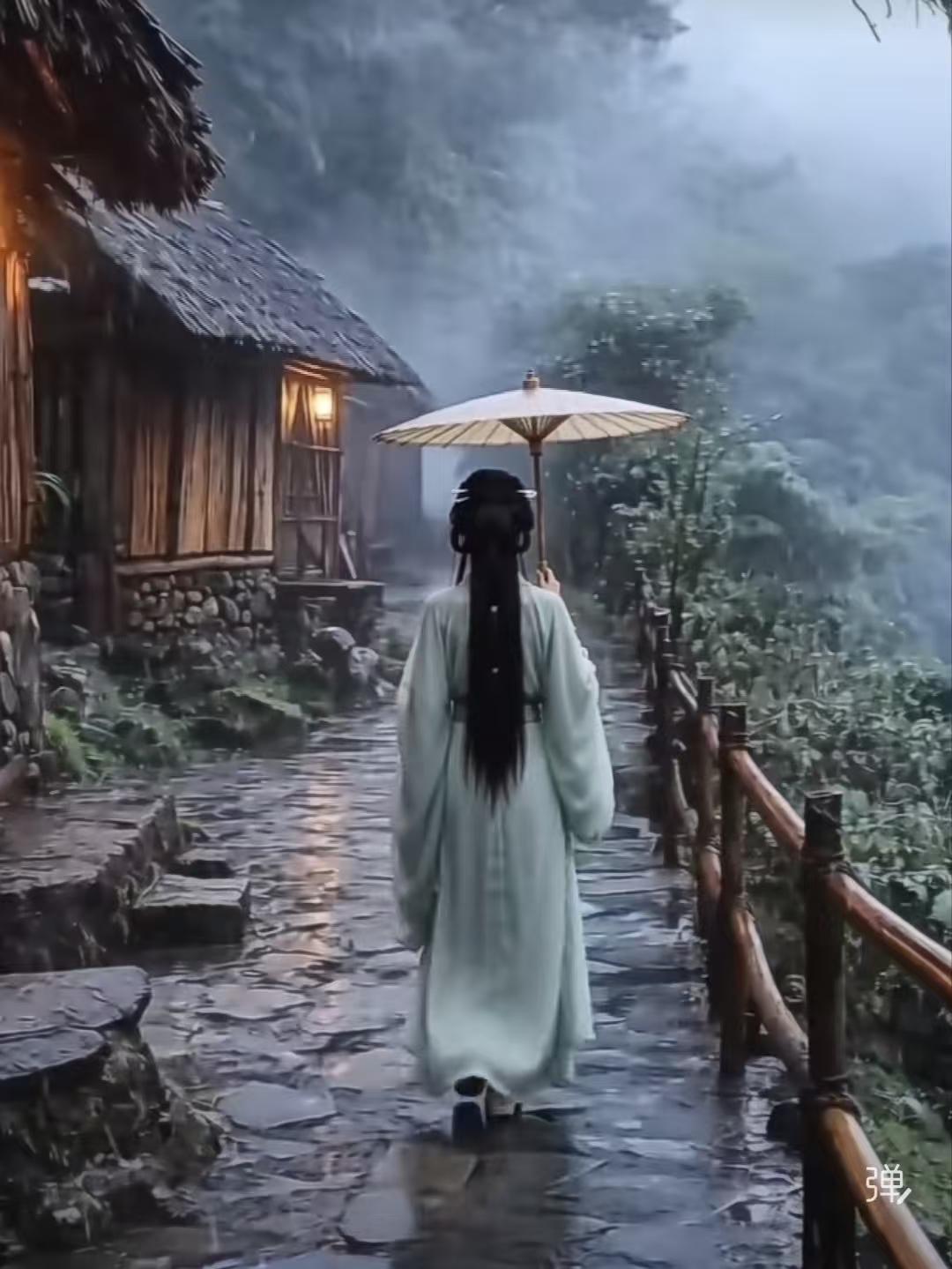 天净沙·守心安流年
烟雨山野尘间，
本心不扰流年。
半世浮生清禅。
一伞闲立，