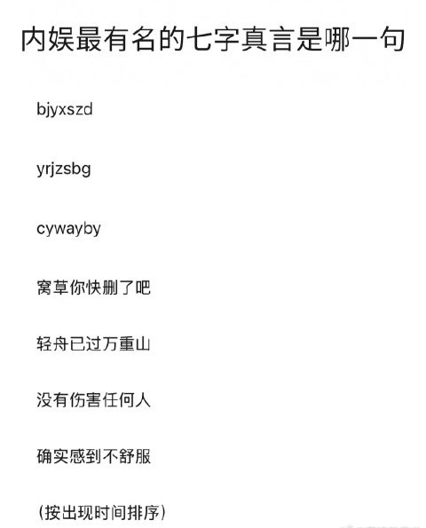 内娱最有名的七字真言除了已知的几大经典，内娱还有哪些未被广泛讨论但同样具有代表性
