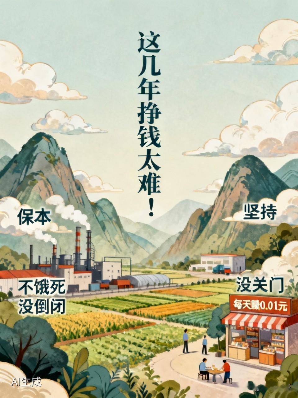 这几年挣钱着实太难！
做生意的能保本，就算是最好的情况了。
搞养殖的能坚持下来，