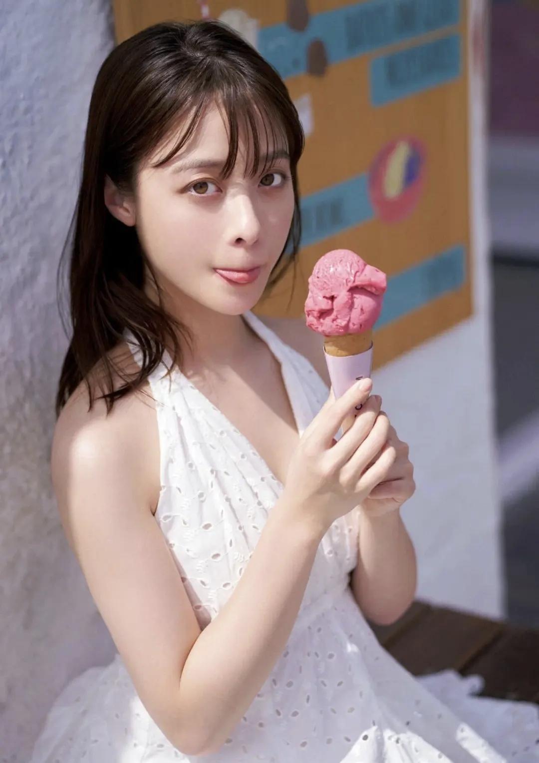 夏日甜美少女，粉色冰淇淋，清新可爱！🍦💖桥本环奈，清纯可爱纯天然美女长啥样子