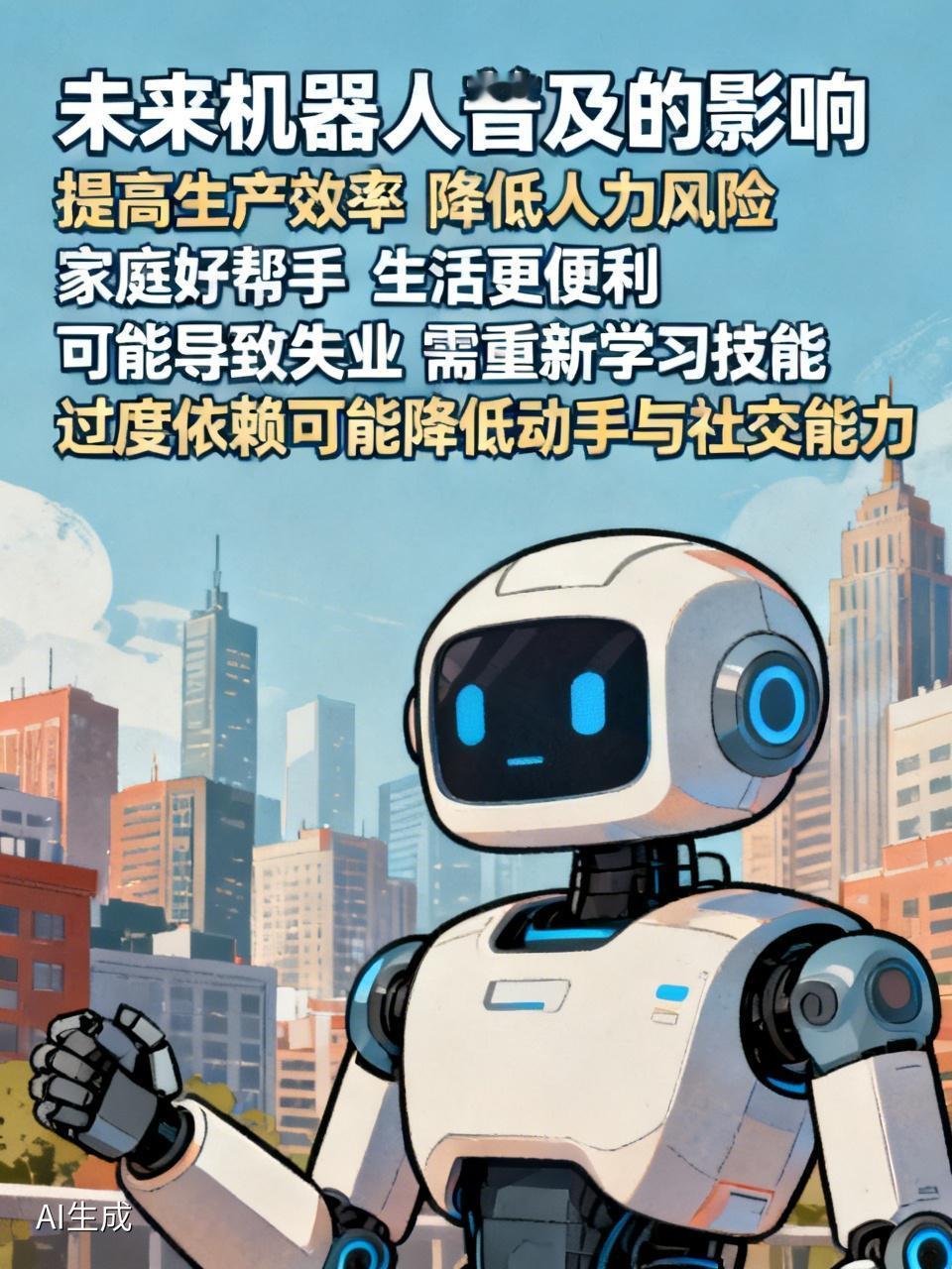 未来机器人普及那影响可太大了。像工厂流水线、矿井作业等，能提高生产效率，降低人力