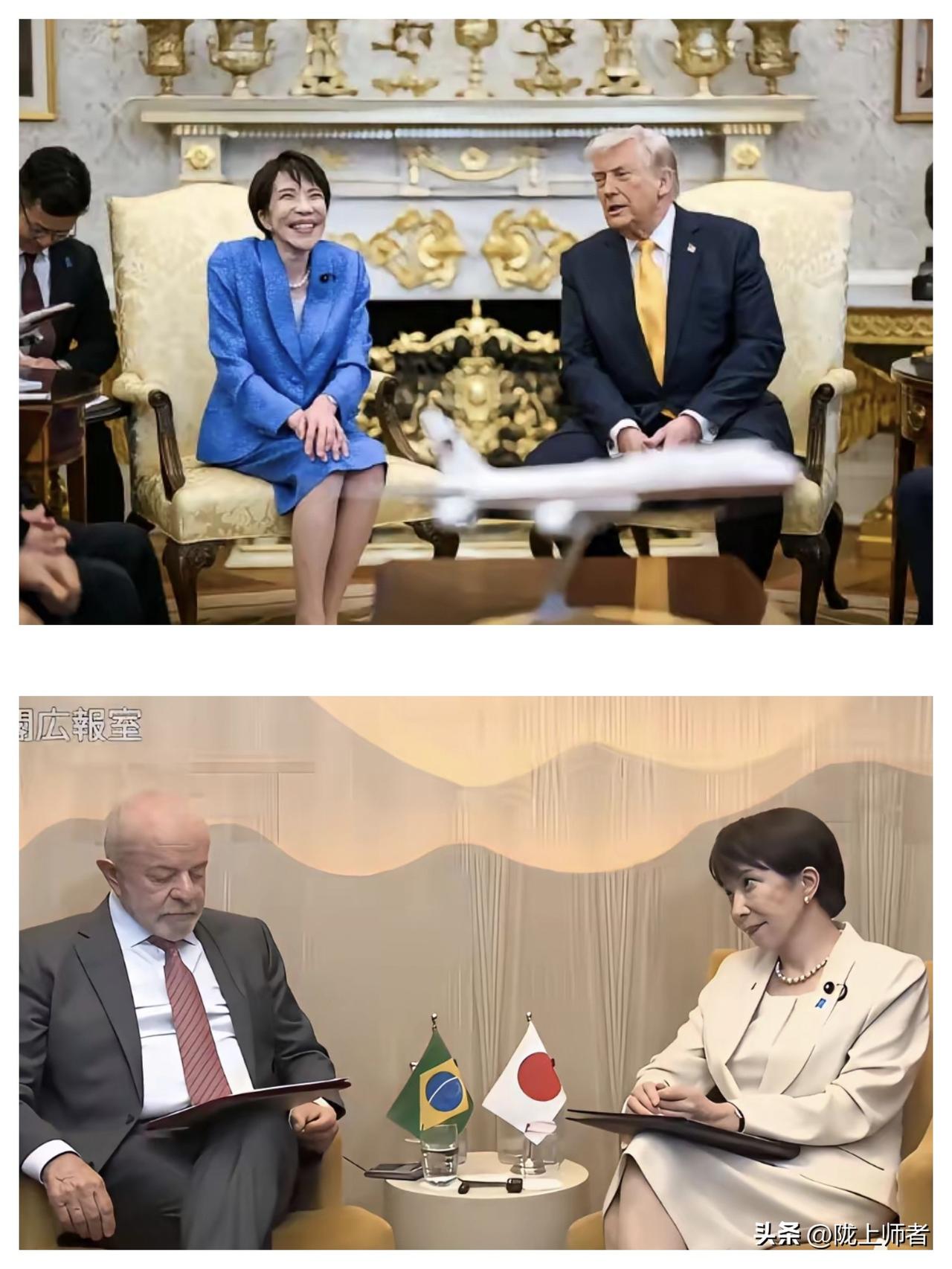 谁能看懂高市早苗的表情外交？
上图是高市早苗与特朗普会晤时的表情！
下图是高市早