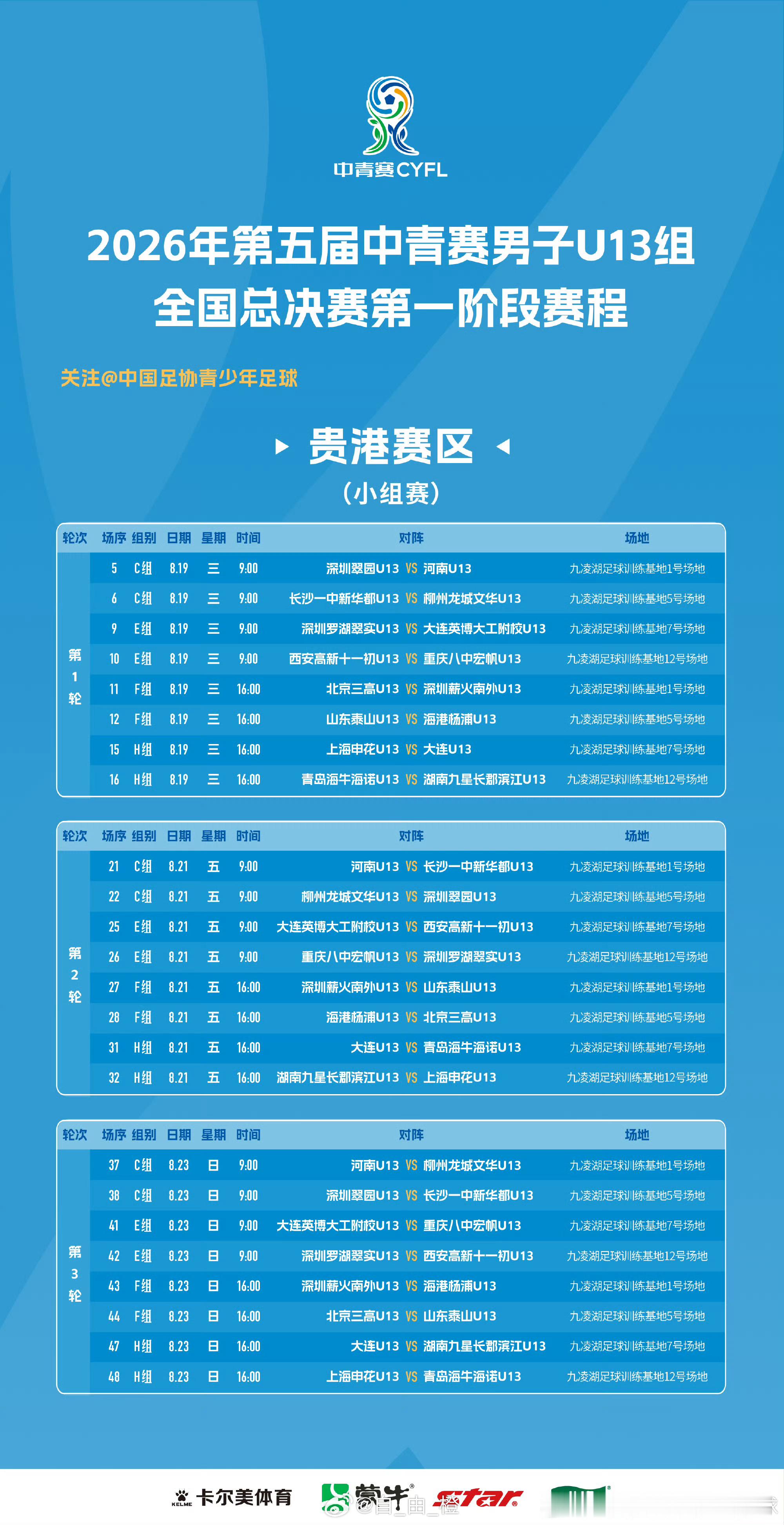 2026年第五届中青赛男子U13组全国32强赛赛程表 