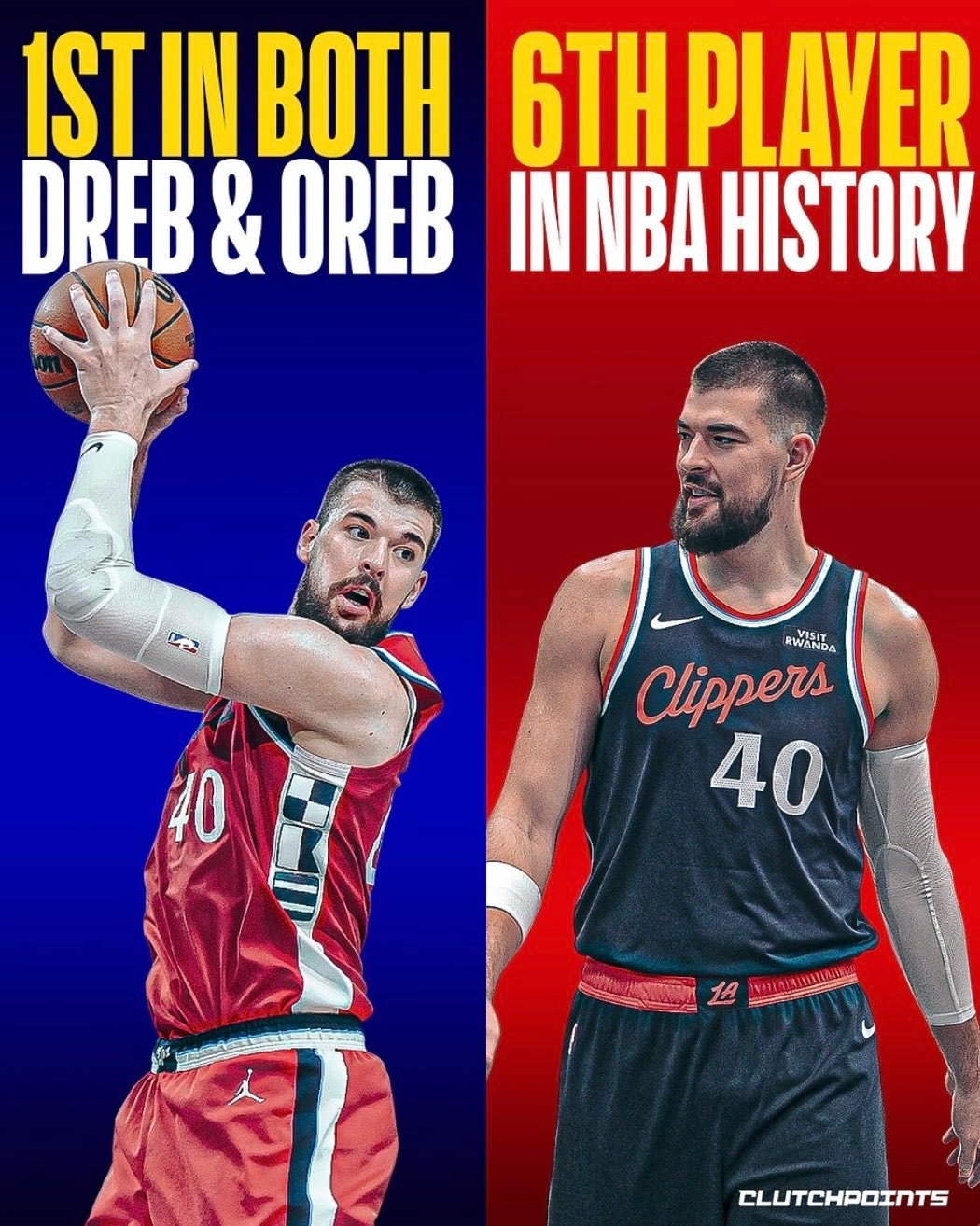 📍NBA 历史上只有 6 名球员在同一赛季同时领衔防守篮板和进攻篮板- 摩西·