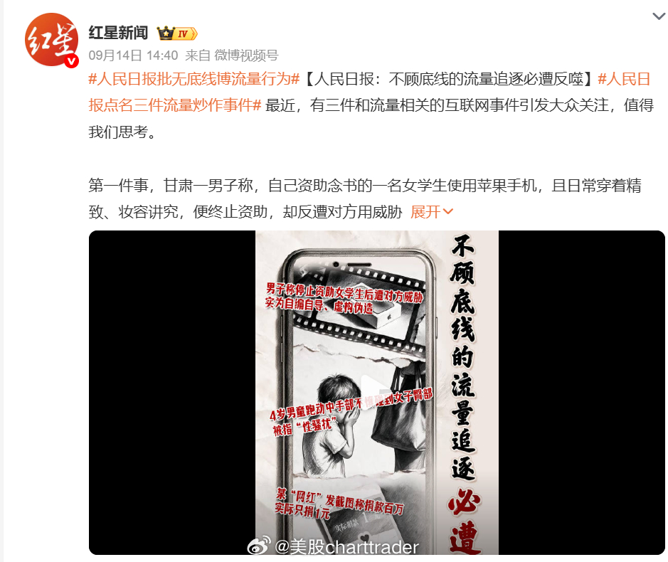 人民日报批无底线博流量行为 我觉得平台责任最大。平时动不动就限流、删帖，到这种事
