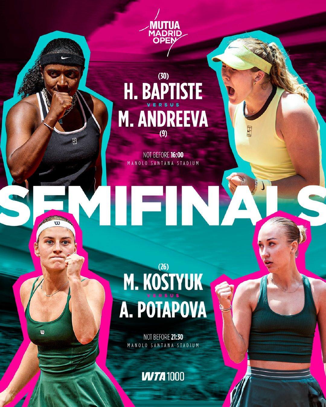 马德里赛女单四强阵容 WTA1000马德里赛女单1/4战罢，四强对阵出炉【9】安