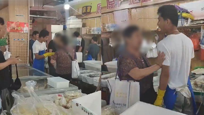 【大妈买鱼只要中段，让商贩去鱼鳍称重被拒后直接不买了，商贩怒骂】7月25日上海，