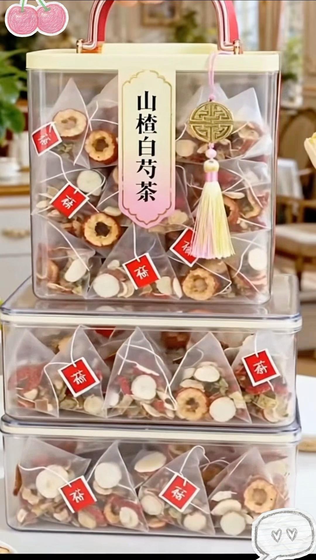 山楂白芍茶，酸甜温润，山楂解腻促消化，白芍柔缓舒腹，日常冲泡，饭后一杯超舒服～