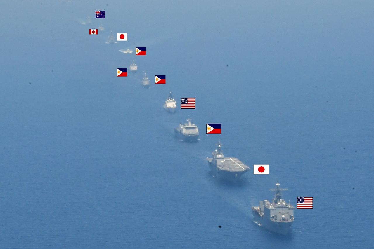 美菲主办的多边演习“肩并肩2026”的海上训练演习（FTX），日本自卫队（JSD
