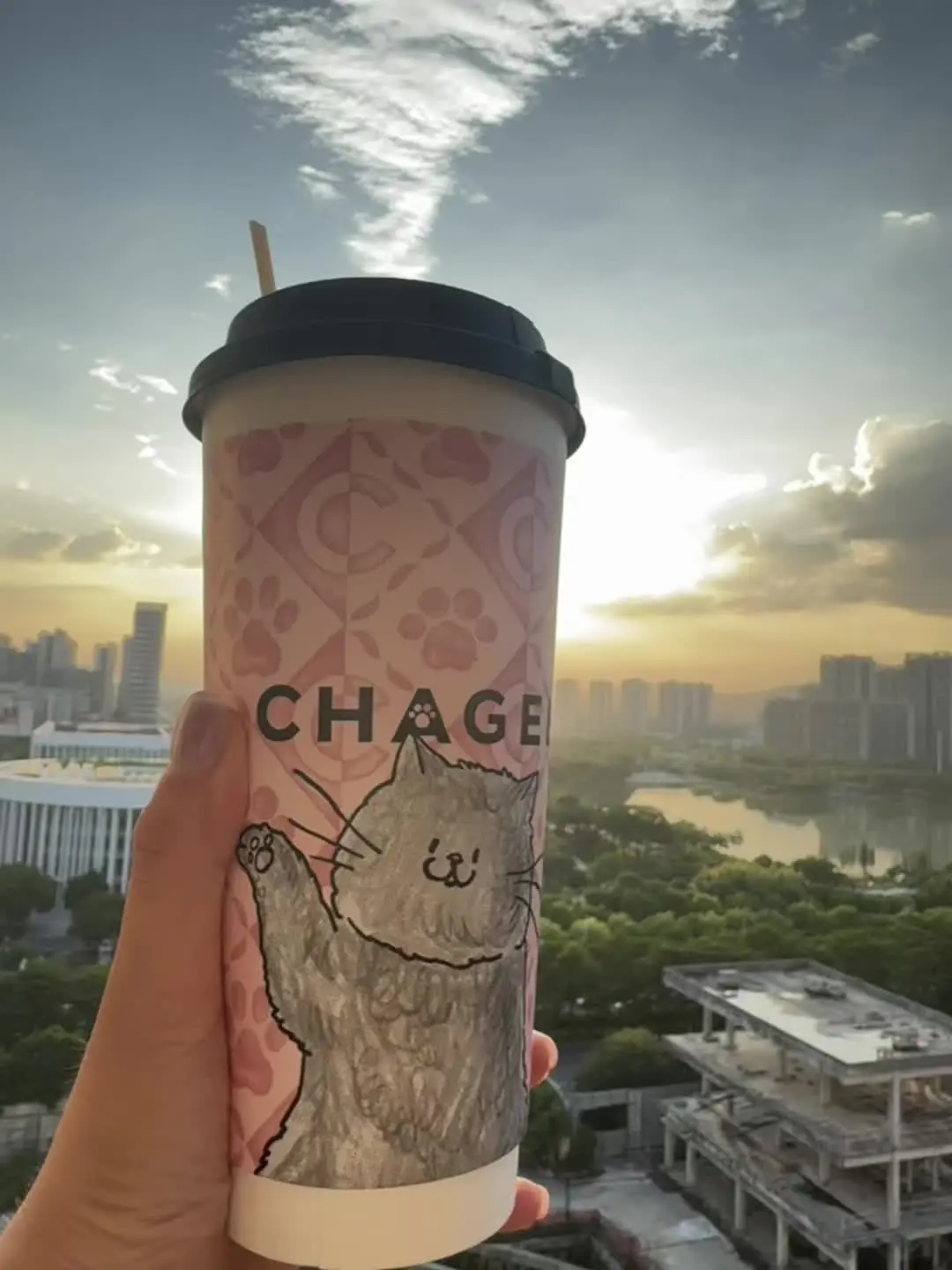 日落余晖央晚霞，一杯奶茶乐开花