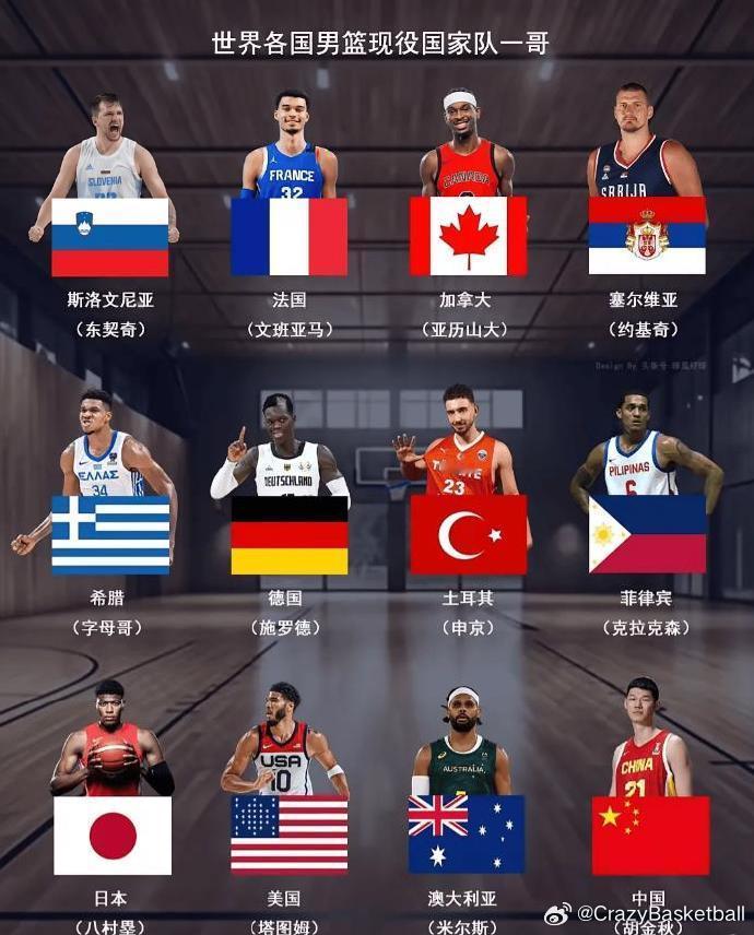 刷到一张图：世界各国男篮现役国家队一哥 