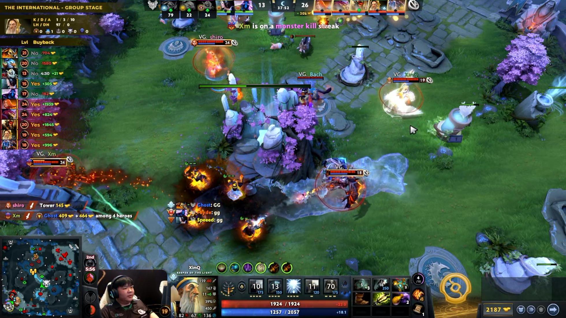 DOTA2TI15 瑞士轮1-1组VG对阵GL战队BO3决胜局，经过38分钟，V