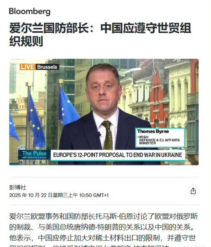 爱尔兰防长要求中国遵守世贸组织规则，撤回稀土管制措施！

这波操作说白了就是典型