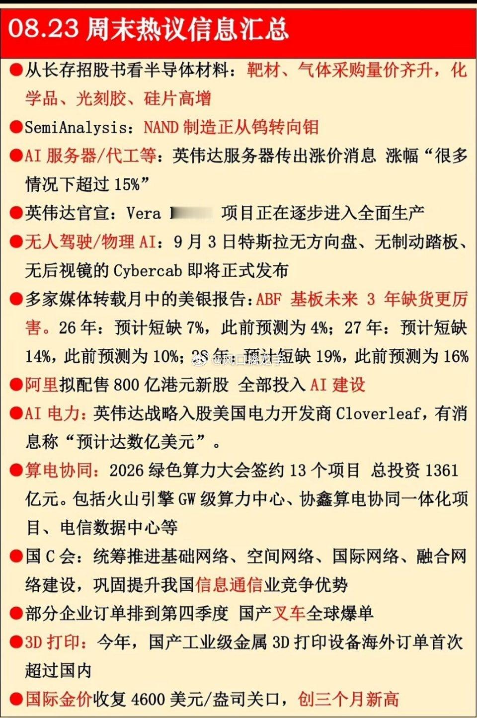 8月23日周末股市热点信息汇总，看这里！📰⚠️消息来自公开市场传闻与公开资讯，