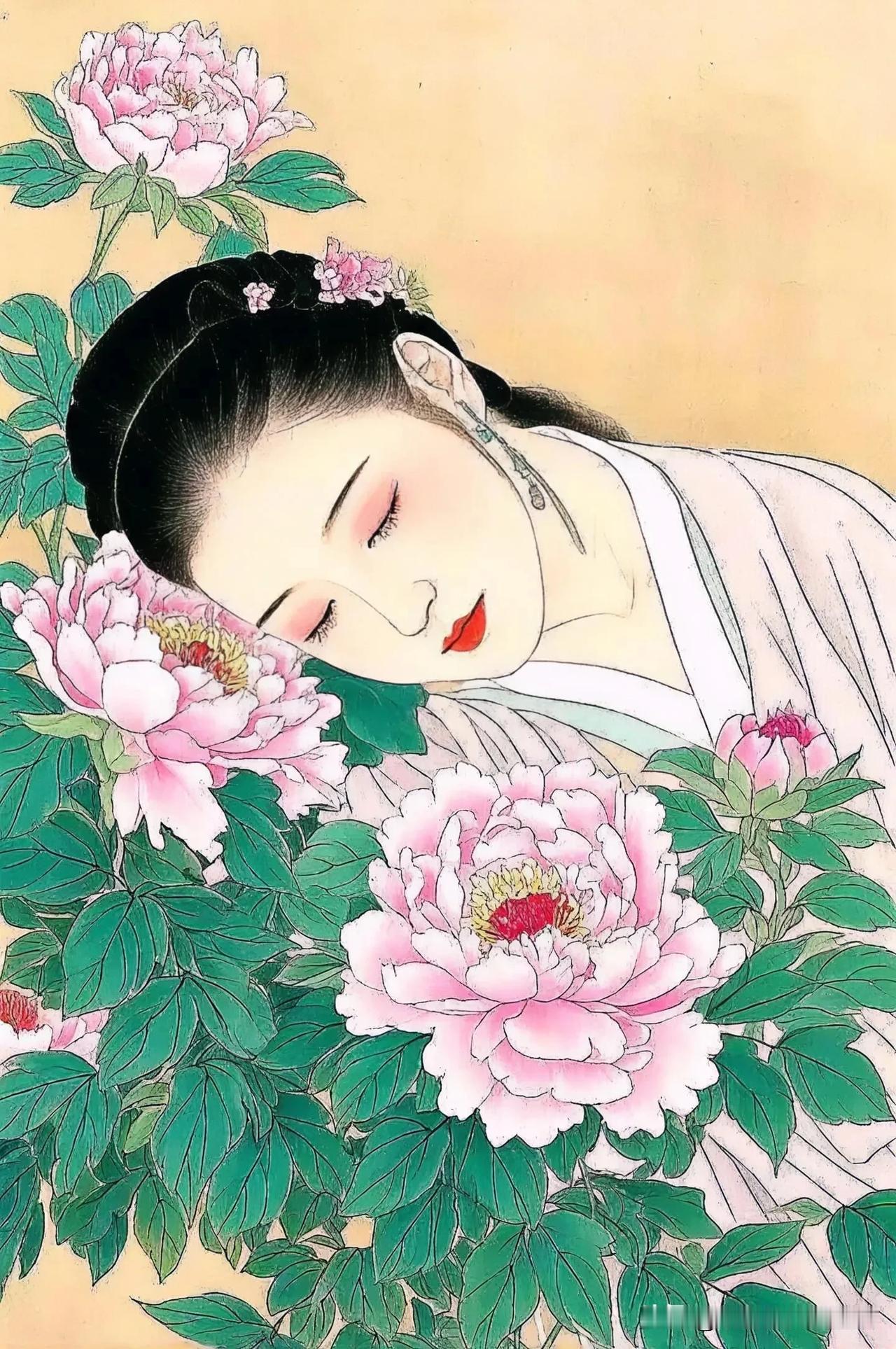 花间美人梦，粉黛映春光。