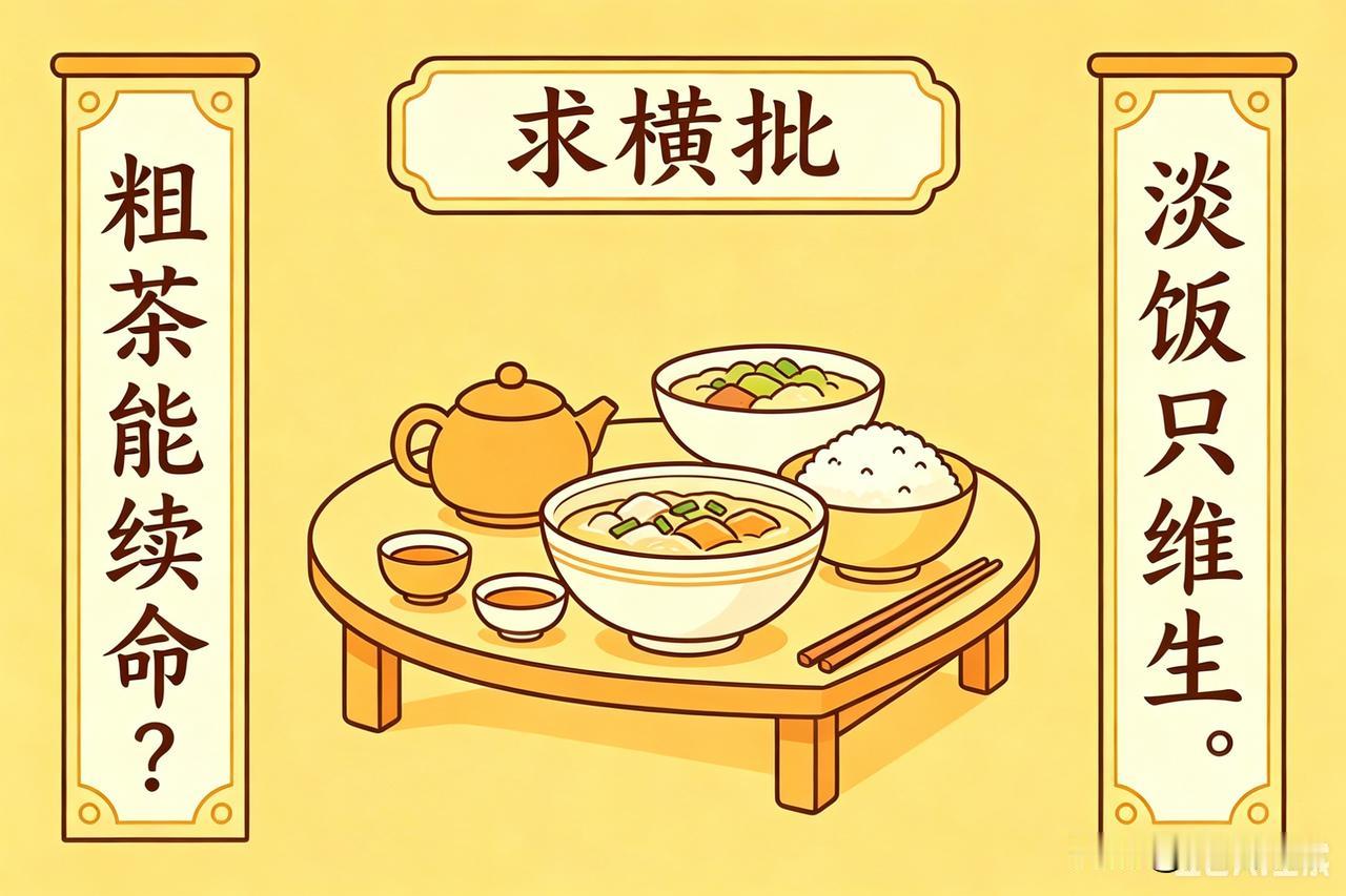 省钱吃粗粮，省进ICU才懂（求横批）

上联：粗茶能续命？
下联：淡饭只维生。