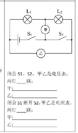 ①根据电路图回答问题，若甲乙是电压表，当闭环开关S1和S2时，两灯是串联还是并联
