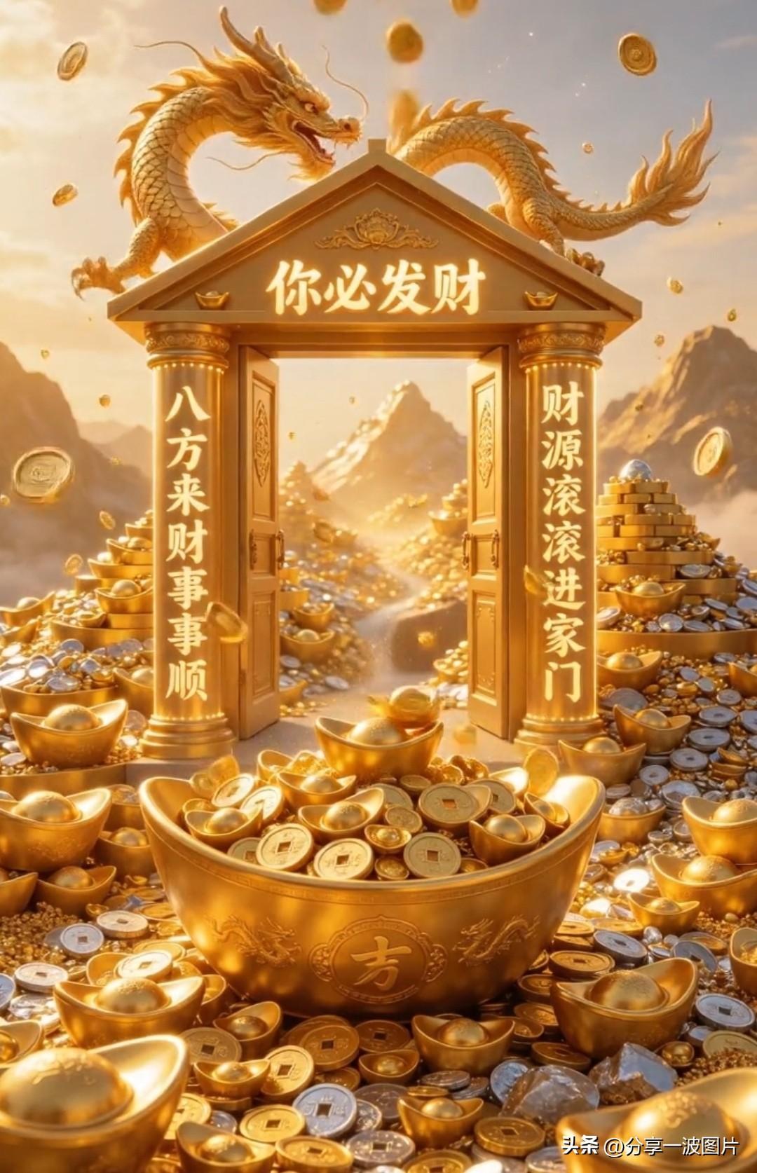 金门洞启迎千宝，
金龙腾跃纳万财。