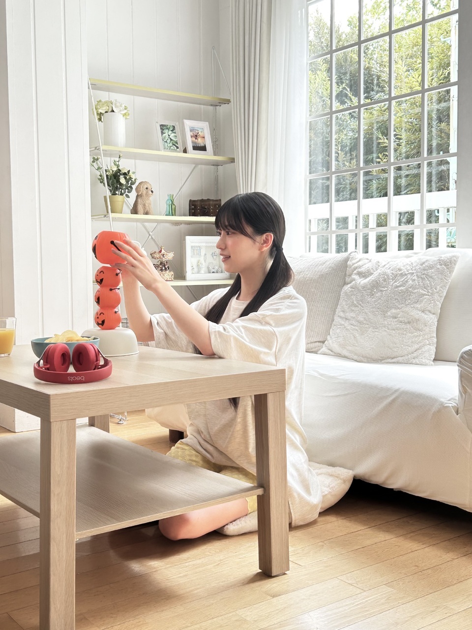 村井優「カボチャを積む挑戦をしたよ。乗せられるかな。 おっ いけそう。 あっ 崩