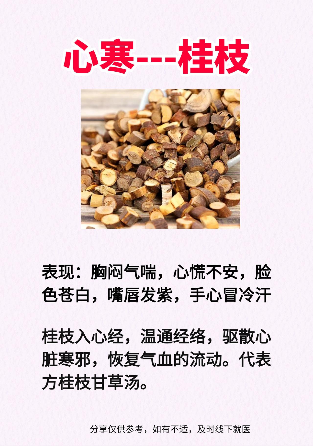 1.心寒——桂枝
2.肾寒——附子
3.脾寒——干姜
4.肝寒——吴茱萸
5.肺