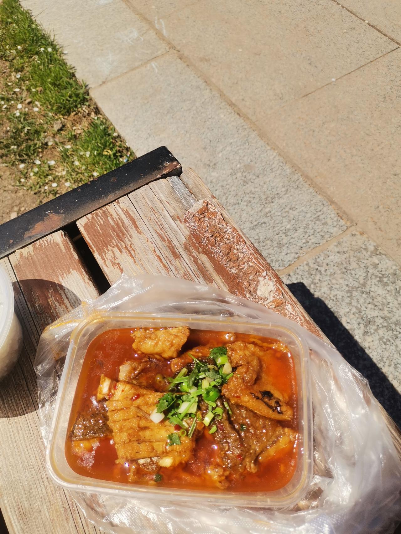 4月30号，我在吉林市人民广场，终于吃上开江鱼啦！一份15元，味道还挺不错！
今