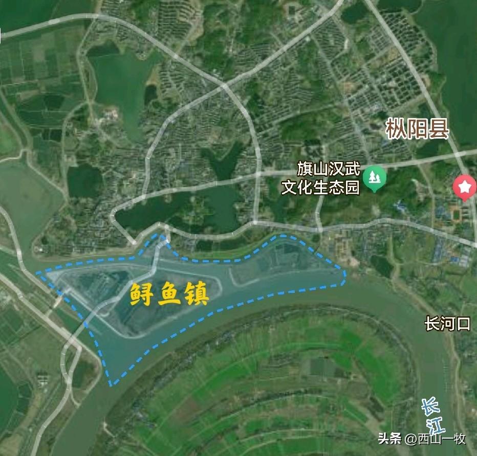 鲟鱼咀，长江上的一个江心洲，它不属于邻近的枞阳，而是远处桐城的一个镇。小小的岛，