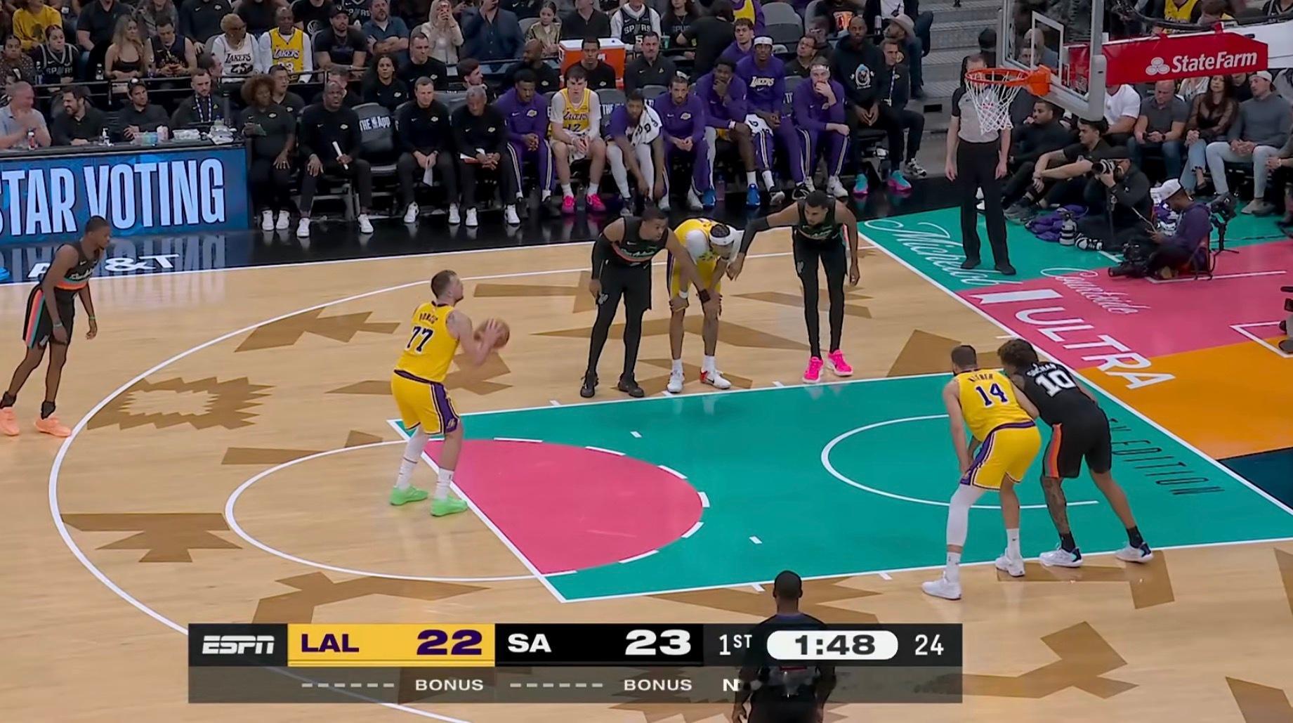 东契奇今天真棒，卯足了劲干马刺。湖人vs马刺