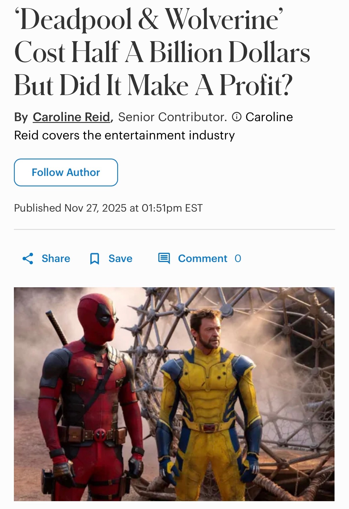 《死侍与金刚狼》制作费用高达5.337亿美元！！！《福布斯》报道称根据迪士尼英国