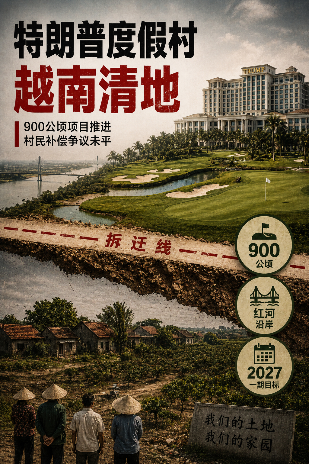 越南兴安省开始为特朗普品牌高尔夫度假村项目清理最后一批土地。这个项目位于红河沿岸