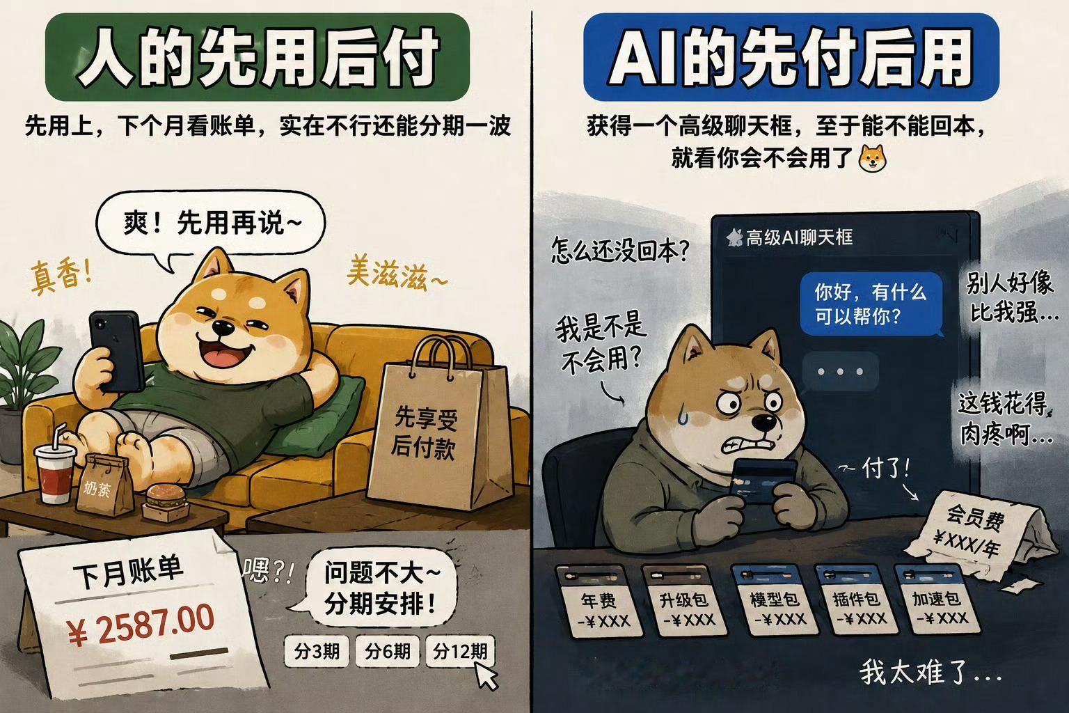 人类先用后付 AI先付后用我们打工人自称牛马，其实猪狗不如，更何况AI……