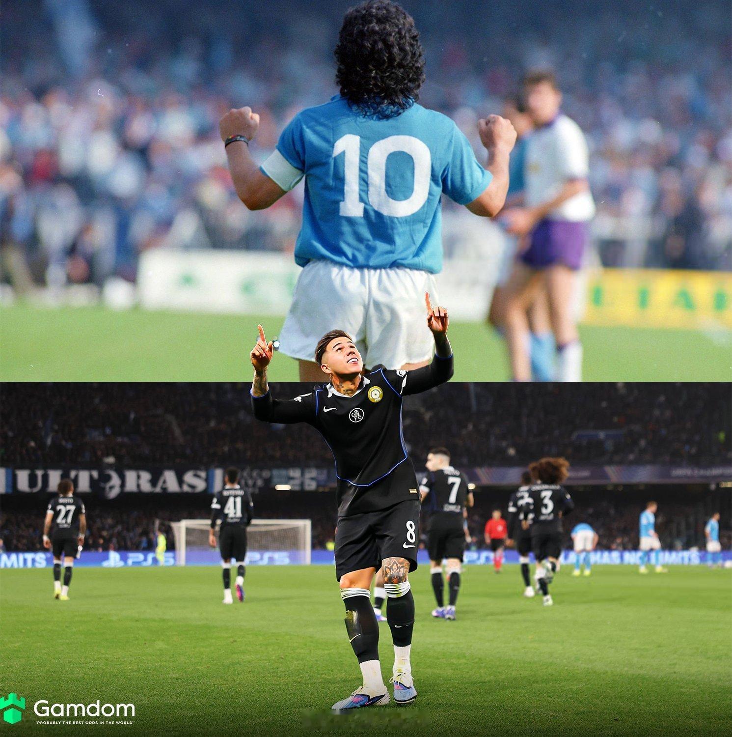 🇦🇷恩佐·费尔南德斯在攻破🇮🇹那不勒斯球门后，将进球献给迭戈·马拉多纳?