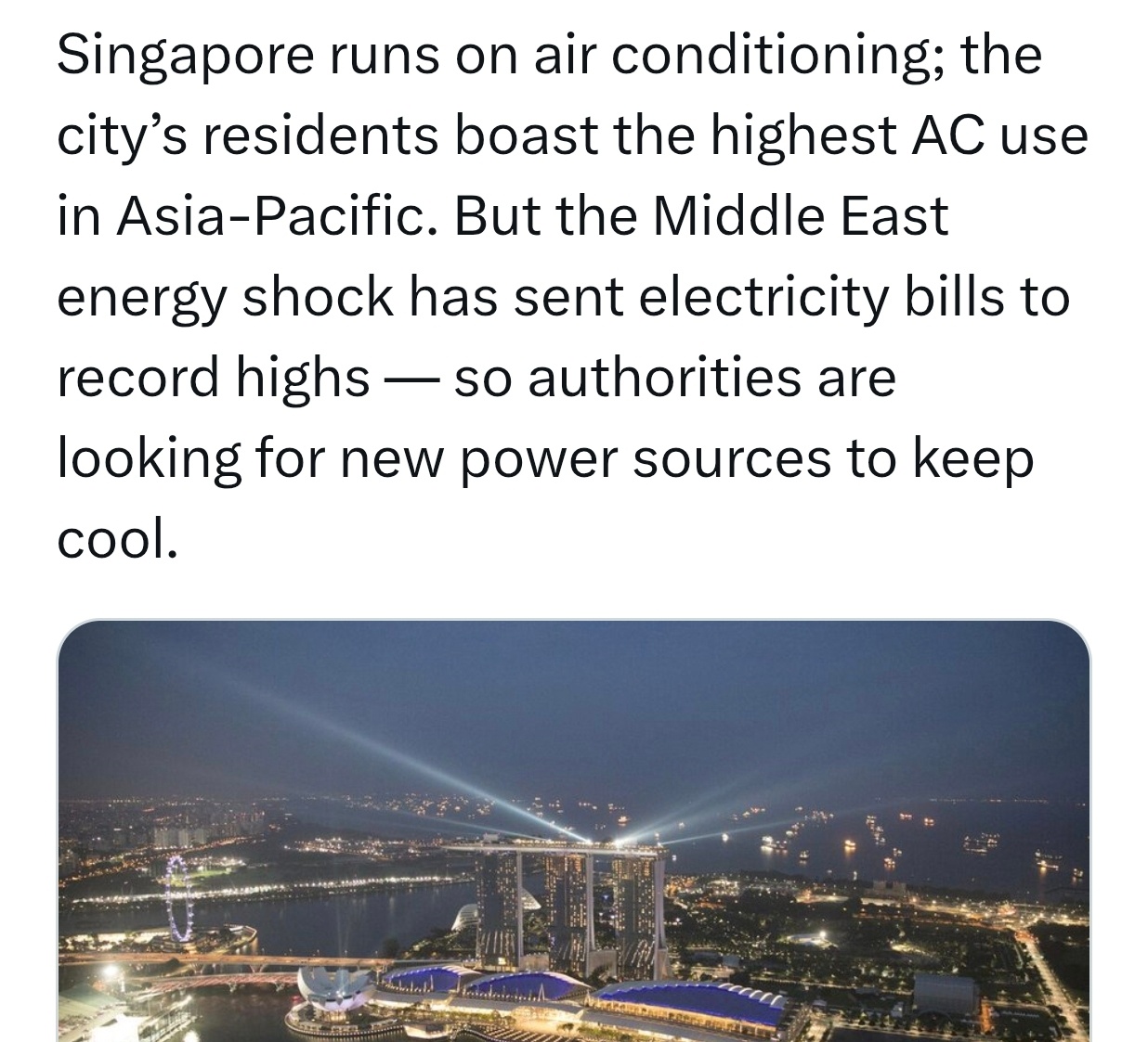 参考外刊如何表述“新加坡对空调的依赖”：Singapore runs on ai
